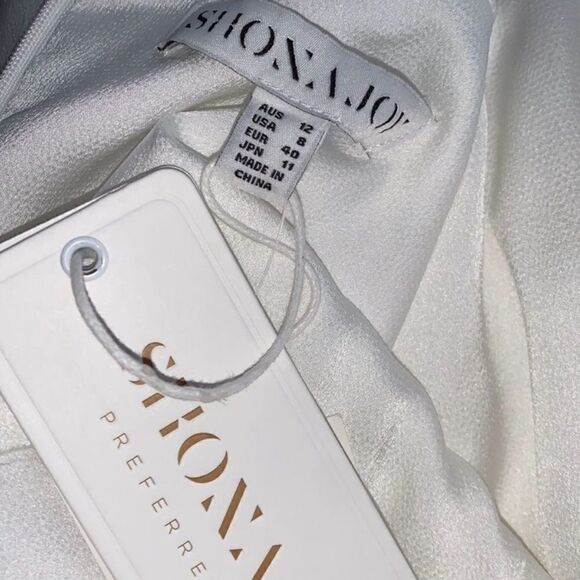 Shona Joy White Satin Lux Tie Front Cocktail Midi Dress - Picture 12 of 12